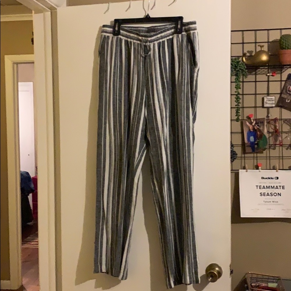 Grey and white linen pants